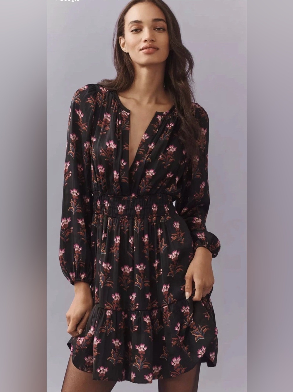 Anthropologie Somerset Mini Dress Black Purple Floral XS